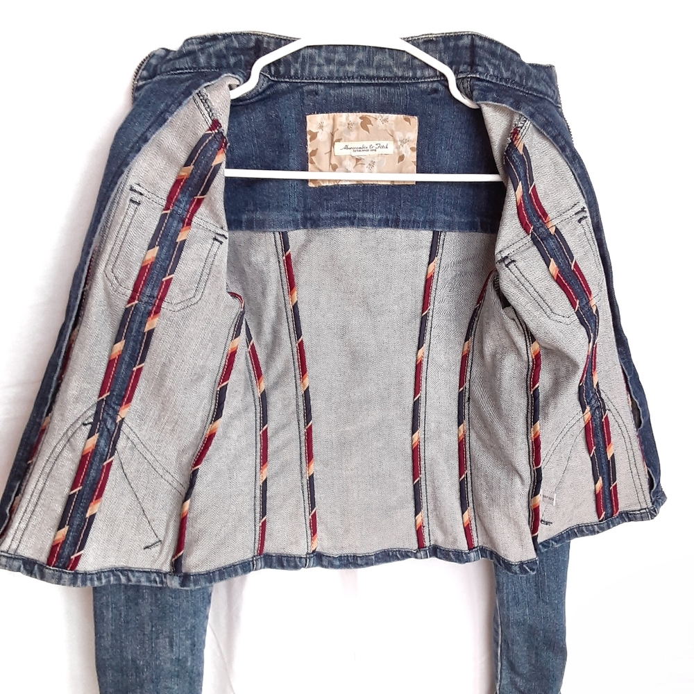 VTG ABERCROMBIE & FITCH Moto Style Denim Jean Jacket Size XSmall / Small - Picture 6 of 8
